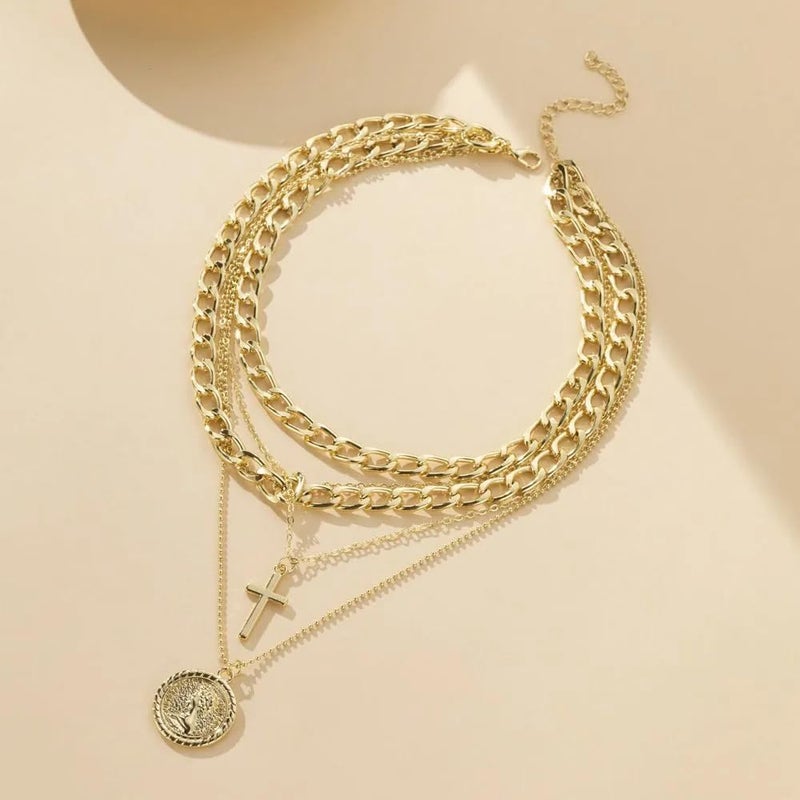 Lookray Gold Pirate Necklace for Women Layered Chunky Pirate Costume Jewelry Hip Hop 80s 90s Coin Pendant Necklace Halloween Pirate Costume Accessories - Image 4